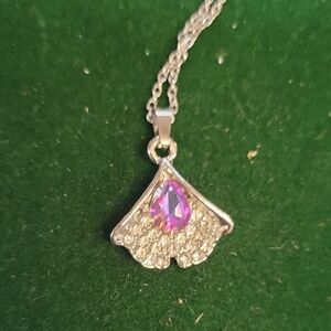 Silver Tone Purple Stone Pendant 18" + 2" Extension Necklace